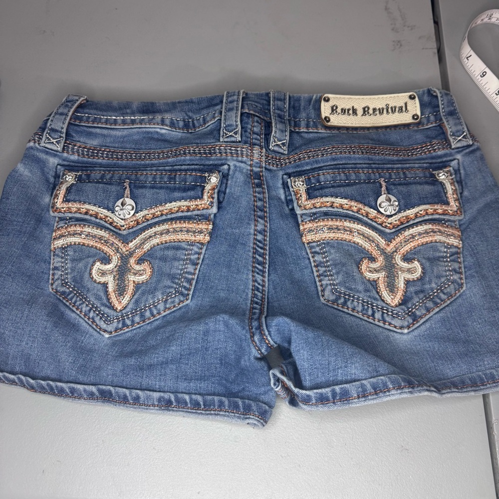 Rock Revival Jean Shorts with Embroidered Pockets
